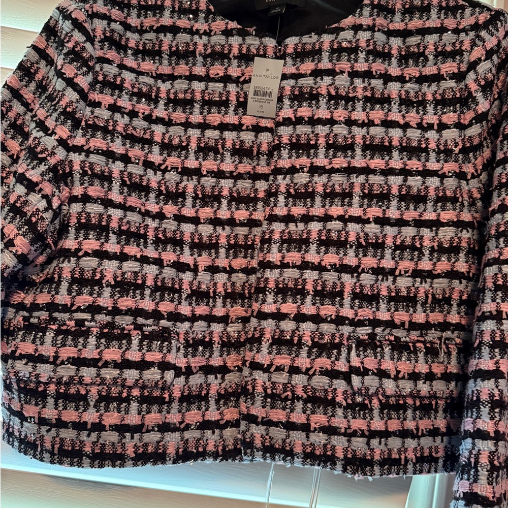 Ann Taylor Pink and Black Tweed Cropped Blazer